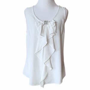 JENNIFER LOPEZ White Waterfall Bow Tank Top Blouse